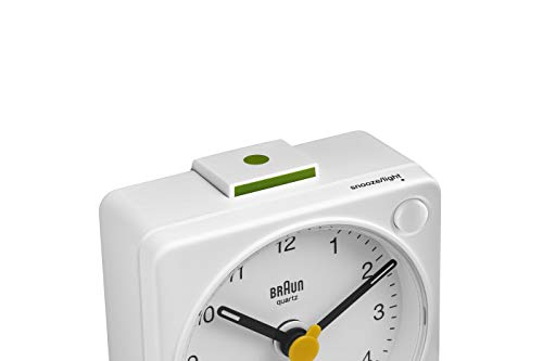 Braun Bc-02-Xw Reloj Despertador Clásico Analógic, Alarma Creciente, Función Snooze, Luz De Fondo, Movimiento Silencioso, Blanco Mate