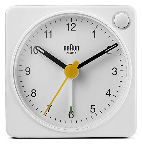 Braun Bc-02-Xw Reloj Despertador Clásico Analógic, Alarma Creciente, Función Snooze, Luz De Fondo, Movimiento Silencioso, Blanco Mate