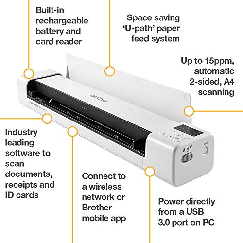 Brother DS-940DW - Escáner móvil (A4, Doble Cara, Wi-Fi, batería integrada, 30 ppm, Color, Negro y Blanco)