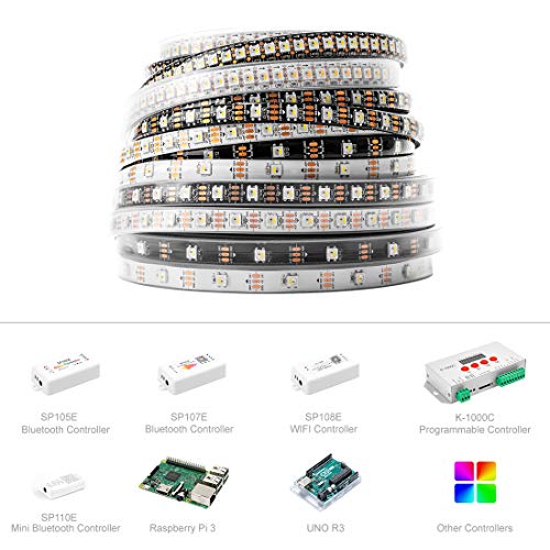 BTF-LIGHTING RGBW SK6812 16.4ft 5m 30LEDs / píxeles / m Direccionable individualmente RGBWW flexible Blanco cálido 4 colores en 1 LED Color de sueño Tira de LED Blanco PCB IP365 impermeable DC5V