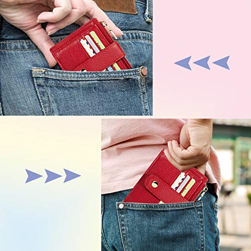 BTNEEU Hombre Mujer Cuero RFID Tarjetero para Tarjetas de Credito, Billetera Minimalista Piel Cartera Pequeña Cuero con Monedero, Mini Monedero Tarjetero Slim Piel con 9 Ranuras para Tarjetas (Rojo)