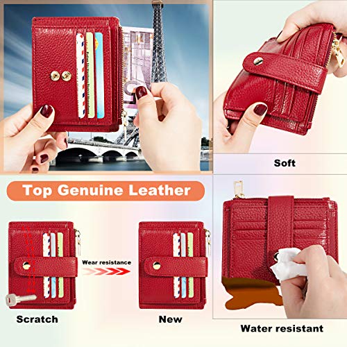 BTNEEU Hombre Mujer Cuero RFID Tarjetero para Tarjetas de Credito, Billetera Minimalista Piel Cartera Pequeña Cuero con Monedero, Mini Monedero Tarjetero Slim Piel con 9 Ranuras para Tarjetas (Rojo)