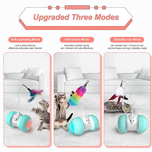BurgeonNest Robot gato juguete interactivo, automático 3 modos y 2 velocidades bola autogiratoria con programa inteligente integrado, carga USB, juguetes para gatos y gatitos (azul)