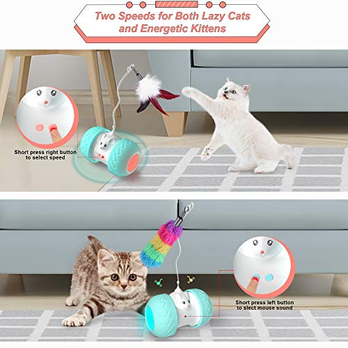 BurgeonNest Robot gato juguete interactivo, automático 3 modos y 2 velocidades bola autogiratoria con programa inteligente integrado, carga USB, juguetes para gatos y gatitos (azul)