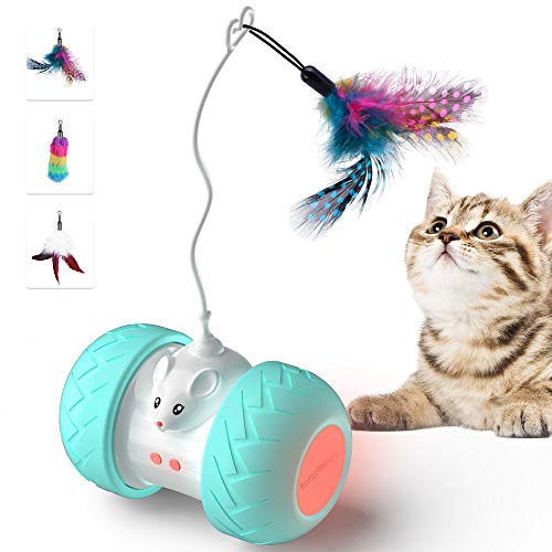 BurgeonNest Robot gato juguete interactivo, automático 3 modos y 2 velocidades bola autogiratoria con programa inteligente integrado, carga USB, juguetes para gatos y gatitos (azul)
