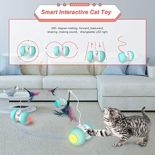 BurgeonNest Robot gato juguete interactivo, automático 3 modos y 2 velocidades bola autogiratoria con programa inteligente integrado, carga USB, juguetes para gatos y gatitos (azul)