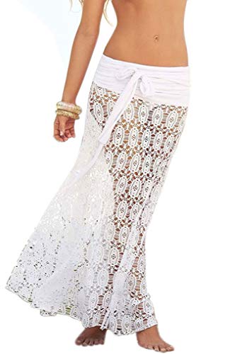 Bustier Robe de Plage Dentelle Crochet Boheme Hippie Chic Jupon Maxi Taille Haute Basique Élégante Casual Jupe de Bain Longue Cocktail Party Beachwear Cache-Maillots et Sarongs Bikini Cover Up Dress