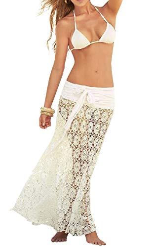 Bustier Robe de Plage Dentelle Crochet Boheme Hippie Chic Jupon Maxi Taille Haute Basique Élégante Casual Jupe de Bain Longue Cocktail Party Beachwear Cache-Maillots et Sarongs Bikini Cover Up Dress
