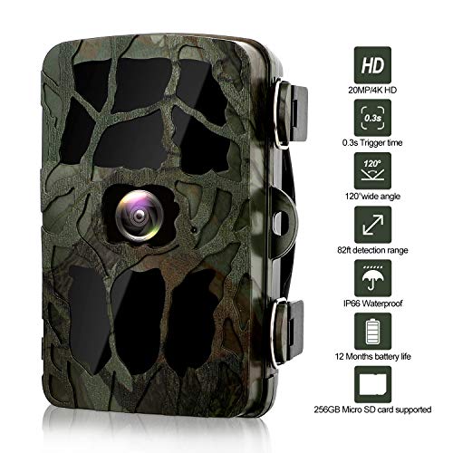 BYbrutek Cámara de Caza, 20MP 4K HD Cámara de Vigilància de la Vida Silvestre Activada por Movimiento con 40 PCS 850nm LED IR Visión Nocturna de Hasta 25M, LCD de 2.4 Pulgadas