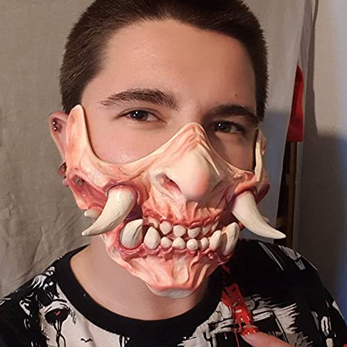 BYNYXI Halloween terrorífico Ghost Half máscara de látex terrorífico de dientes zombies, personaje de juego, cosplay, fiesta de disfraces, máscara para adultos, fiestas, carnaval, Halloween