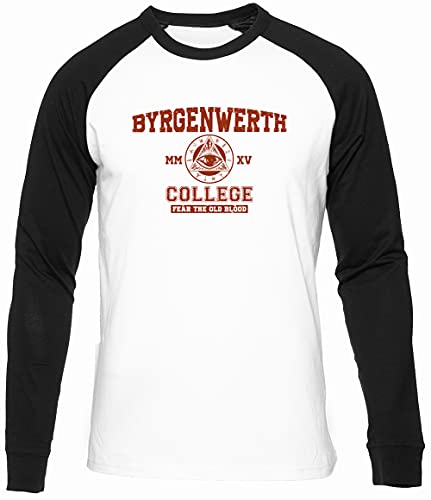 Byrgenwerth College Fear The Old Blood Hombres Mujeres Unisexo Béisbol Camiseta Blanco Negro Mangas Largas Men Women Unisex Baseball T-Shirt White XL