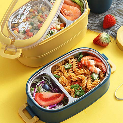 Cabilock 1 Juego de Loncheras Bento de Acero Inoxidable con Tapas a Prueba de Fugas 2 Niveles Contenedor de Almacenamiento de Alimentos Apilable Caja de Aperitivos para Niños Adultos