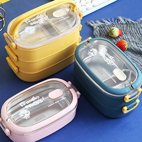 Cabilock 1 Juego de Loncheras Bento de Acero Inoxidable con Tapas a Prueba de Fugas 2 Niveles Contenedor de Almacenamiento de Alimentos Apilable Caja de Aperitivos para Niños Adultos