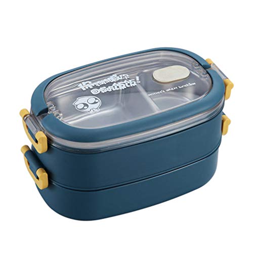 Cabilock 1 Juego de Loncheras Bento de Acero Inoxidable con Tapas a Prueba de Fugas 2 Niveles Contenedor de Almacenamiento de Alimentos Apilable Caja de Aperitivos para Niños Adultos