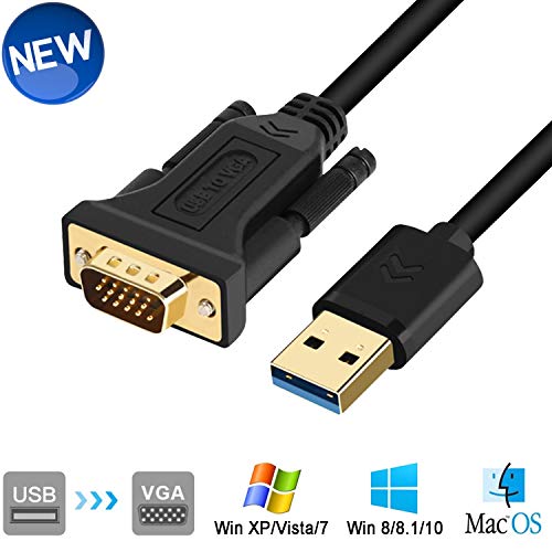 Cable adaptador USB a VGA de 5 pies/1,5 m compatible con Mac OS Windows XP/Vista/10/8/7, USB 3.0 a VGA macho 1080P extender pantalla de espejo monitor convertidor de vídeo