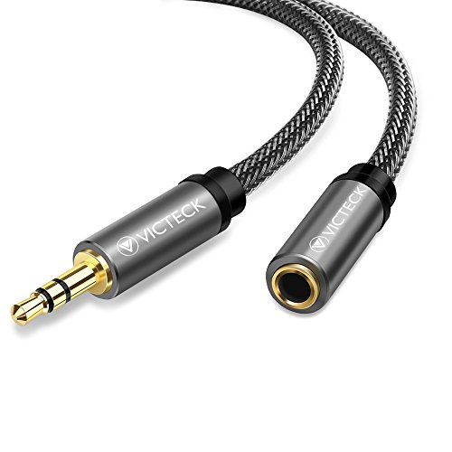 Cable Audio alargador extensión, Victeck Nylon Trenzado Jack Audio Estéreo 3,5 mm Macho a Hembra Compatible con Coche Altavoces Auriculares iPhone iPad iPod Samsung MP3 Player (1M)