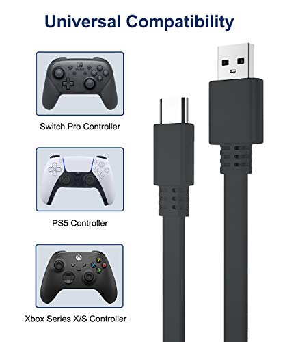 Cable Cargador USB A a USB-C 5M 2-Pack,Cable de alimentación Carga largo y Plano Tipo A 2.0 a USBC Compatible con PS5,Playstation 4 5,Xbox Series X/S,Controlador Switch Pro,Nest Cam IQ para Exteriores