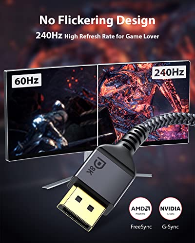 Cable DisplayPort 8K Maxonar 3M/10FT Cable DP 8K@60Hz DP1.4 HBR3 4K@60Hz/144Hz/ 120Hz 5K@60Hz 2K@165Hz/240Hz Soporte FreeSync y G-Sync Display Port para Monitor de Juegos Certificado VESA