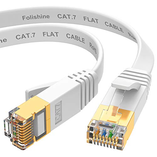 Cable Ethernet 5m, cat7 cable Ethernet de alta velocidad, cables de conexión LAN plana con conectores STP RJ45 para router, módem, más rápido que Cat5e/Cat5/Cat6/Cat6e - Blanco