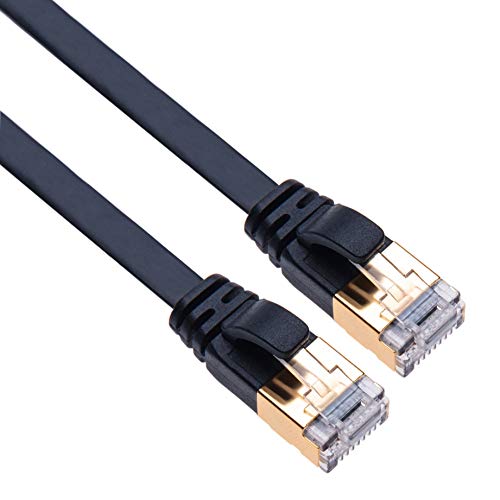 Cable Ethernet Plano Cat 7 Gigabit LAN Internet RJ45 10 Gbps Compatible con TV Samsung LG Sony, Router TP-Link, Playstation PS3 PS4 Xbox, Switch Sky Box Hub, WD Seagate QNAP, Zmodo Negro 5m