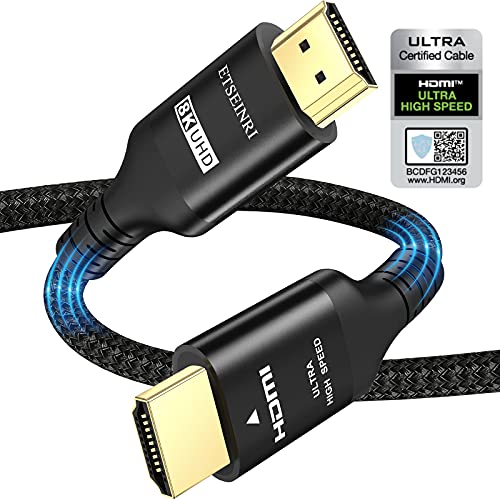 Cable HDMI 2.1 8K 3M, Etseinri Certificado 48Gbps Cable HDMI 2.1 de Ultra Alta Velocidad 8K@60, 4K@120 4: 4: 4 eARC Dynamic HDR HDCP 2.3 Dolby Atmos para S.ony/L.G/Sam.sung TV, PS5/4 Xbox Series X