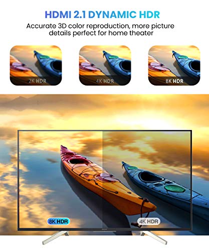 Cable HDMI 8K@60HZ 3metro, Snowkids Cable HDMI 2.1 Trenzado Alta velocidad 48Gbps 4K@120Hz 7680P Dolby Vision, DTS: X, HDCP 2.2 y 2.3, HDR 10, eARC, Dynamic HDR,Compatible PS5 Proyector PC Monitor PS4