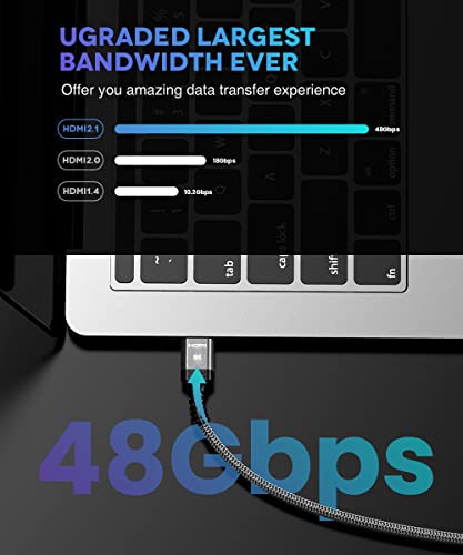 Cable HDMI 8K@60HZ 3metro, Snowkids Cable HDMI 2.1 Trenzado Alta velocidad 48Gbps 4K@120Hz 7680P Dolby Vision, DTS: X, HDCP 2.2 y 2.3, HDR 10, eARC, Dynamic HDR,Compatible PS5 Proyector PC Monitor PS4