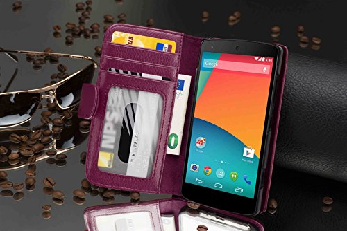 Cadorabo Funda Libro para LG Nexus 5 en Burdeos Violeta - Cubierta Proteccíon con Cierre Magnético e 3 Tarjeteros - Etui Case Cover Carcasa