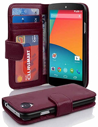 Cadorabo Funda Libro para LG Nexus 5 en Burdeos Violeta - Cubierta Proteccíon con Cierre Magnético e 3 Tarjeteros - Etui Case Cover Carcasa