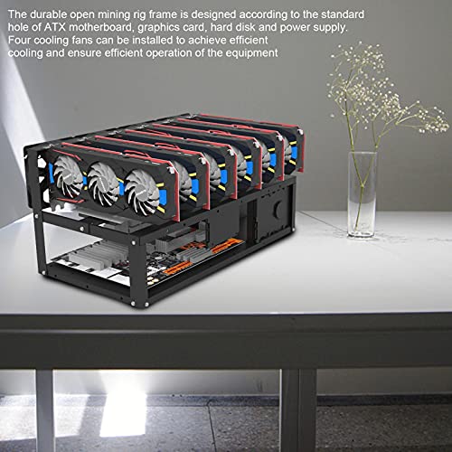 Caja de minería rígida de acero con 6 ranuras para tarjetas de crédito y soporte para ordenador de menor, apilable, marco de planta, forma de explotación, minera abierta duradera
