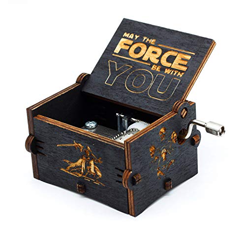 Caja de música de Star Wars de madera negra, caja de madera tallada a mano de madera tallada antigua artesanía de decoración del hogar para niños regalos