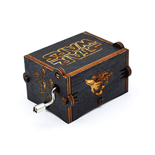 Caja de música de Star Wars de madera negra, caja de madera tallada a mano de madera tallada antigua artesanía de decoración del hogar para niños regalos