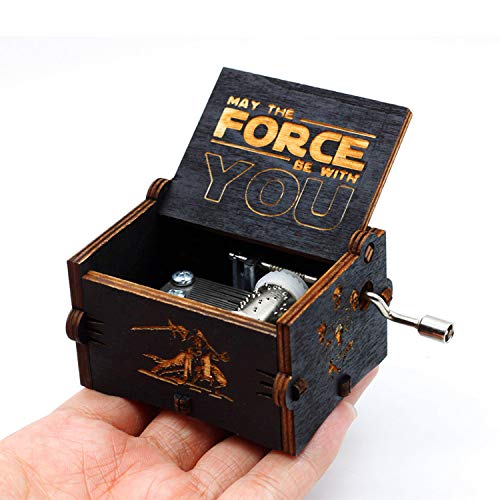 Caja de música de Star Wars de madera negra, caja de madera tallada a mano de madera tallada antigua artesanía de decoración del hogar para niños regalos