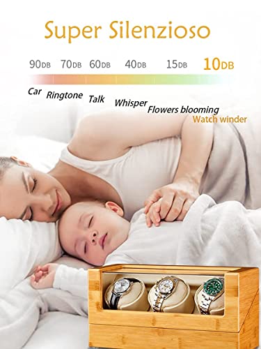 Caja de presentación de relojes Enrollador automático de alta gama para relojes 1/2/3 Caja de presentación de relojes de madera de bambú con motor silencioso Almohadas de reloj flexibles para relojes