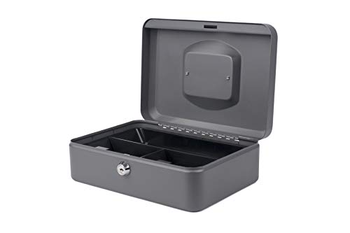 Caja Pavo Premium, cerradura de cilindro con 2 llaves, 25 x 18 x 9 cm, de color gris oscuro