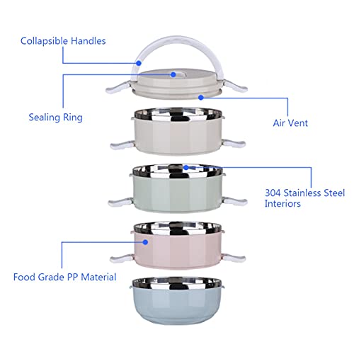 Cajas Bento, 4 niveles, portátiles, de acero inoxidable, para viaje, juego de cuencos Bento, contenedor de alimentos, caja de almuerzo para preservar el calor, para estudiantes, trabajadores de oficin