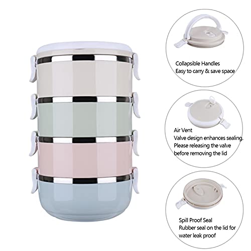 Cajas Bento, 4 niveles, portátiles, de acero inoxidable, para viaje, juego de cuencos Bento, contenedor de alimentos, caja de almuerzo para preservar el calor, para estudiantes, trabajadores de oficin