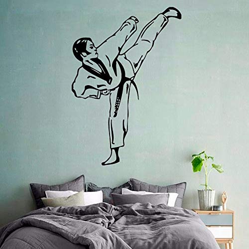 Calcomanía de pared de artes marciales Taekwondo Boy Fighter Home Interior Art Sticker vinilo extraíble Fondo adhesivo Mural 36x25cm