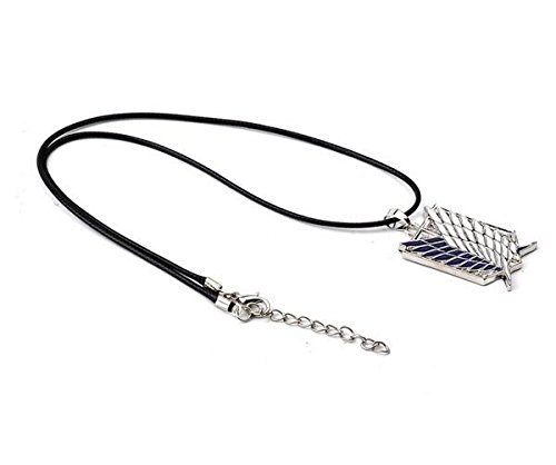 calhepco Collar con colgante de ala dual de Attack on Titan para cosplay de plata, cadena negra, regalo de juguete para hombres, mujeres y niños