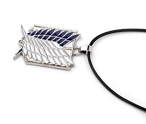 calhepco Collar con colgante de ala dual de Attack on Titan para cosplay de plata, cadena negra, regalo de juguete para hombres, mujeres y niños