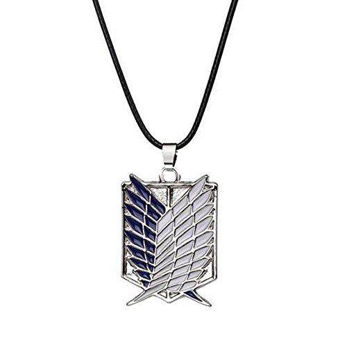 calhepco Collar con colgante de ala dual de Attack on Titan para cosplay de plata, cadena negra, regalo de juguete para hombres, mujeres y niños