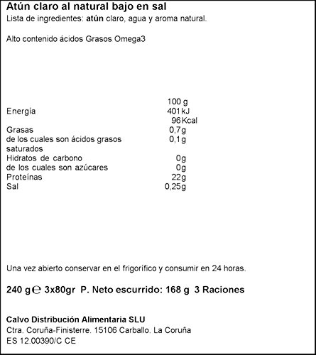 Calvo - Atun Cl Bajo Sal Nat. Pack 3 x 80 g