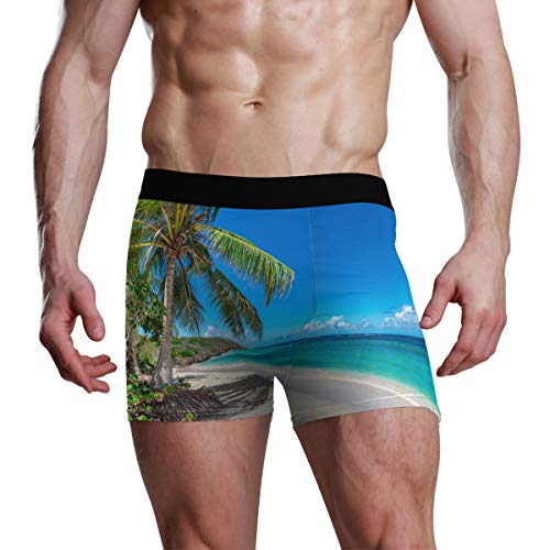 Calzoncillo Boxer elástico para Hombres Calzoncillos con Bolsa de Bulbo Premium Ultra Suave Boy Horse Ropa Interior cómoda Palmera en la Playa Tropical Calzoncillos Boxer para Hombre