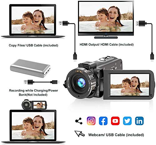 Cámara de Video videocámara FHD 1080P 30FPS 36MP IR visión Nocturna Youtube vlogging cámara grabadora 3.0 '' rotación de 270 Grados Pantalla IPS Videocámara con Control Remoto y 2 baterías