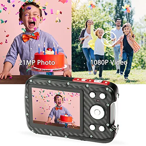 Cámara Digital a Prueba de Agua GDC8026 / Zoom Digital de 8X / 21 MP / 1080P FHD/Pantalla LCD TFT de 2,8"/ Cámara subacuática para niños/Adolescentes/Estudiantes/Principiantes/Los Ancianos (Rojo)