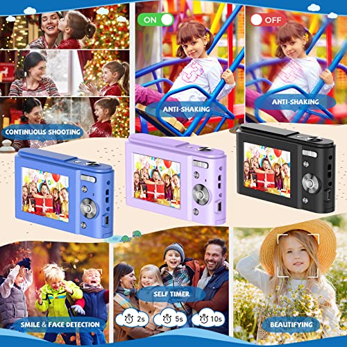 Cámara Digital, BRIHIEVY FHD 1080P 36MP 2.4 Pulgadas LCD Cámara Compacta Recargable con Tarjeta SD De 32GB Zoom Digital 16X, Cámara Digital para Niños Adolescentes Adultos -Negro