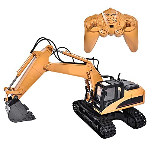 Camión excavador eléctrico de juguete con control remoto, excavadora de juguete simulada, gran relación 1/14, camión de excavación de juguete de construcción RC giratorio con control largo de 2.4 GHz
