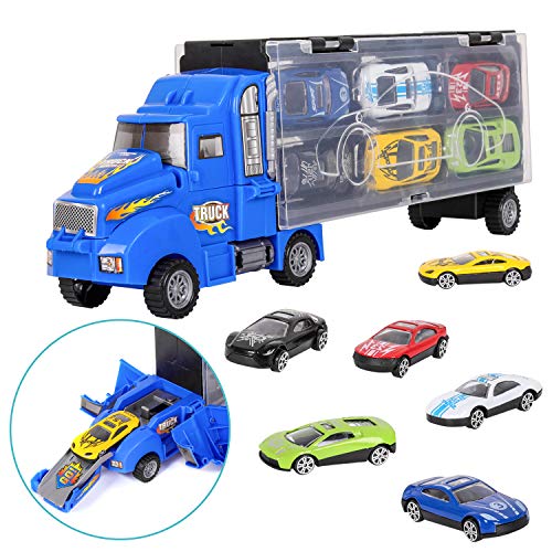 Camiones de Juguete para Niños, Juguete Camión de Transporte Transportador de Automóvil con 12 Mini Coches de Metal Coloridos para Niños y Niñas