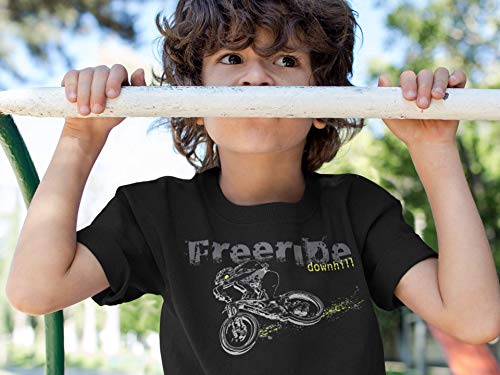 Camiseta de Bicileta: Freeride Downhill - T-Shirt para jóvenes Ciclistas - Regalo Niños Niño Niña - Bike Bici BTT MTB BMX Mountain-Bike Deporte Pijama Outdoor - Cumpleaños Navidad (122/128)