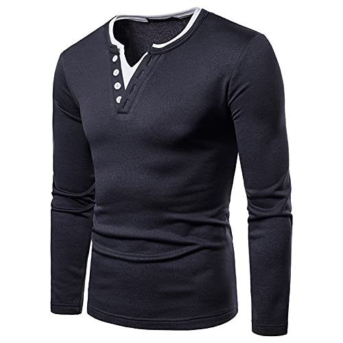 Camiseta de Manga Larga Hombre cómoda Casual con Cuello en v y Terciopelo Hombre otoño e Invierno Manga Larga clásica Camiseta Hombre